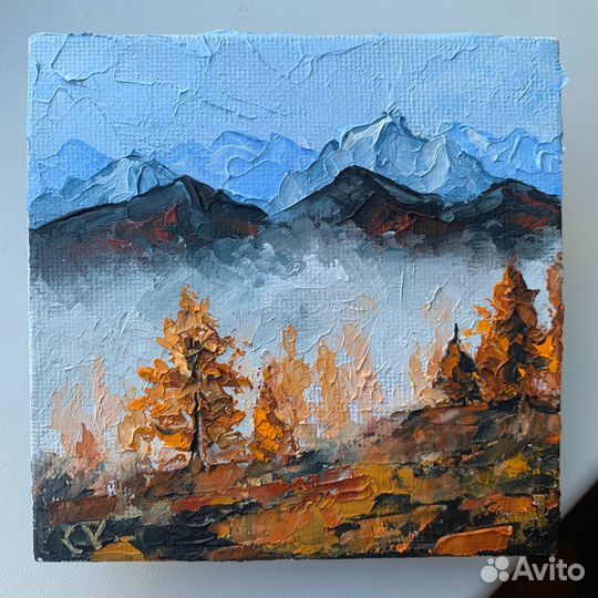 Картина маслом магнит осенний пейзаж горы