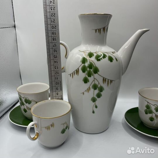 Кофейный сервиз зеленая ветка лфз СССР (Сзр)