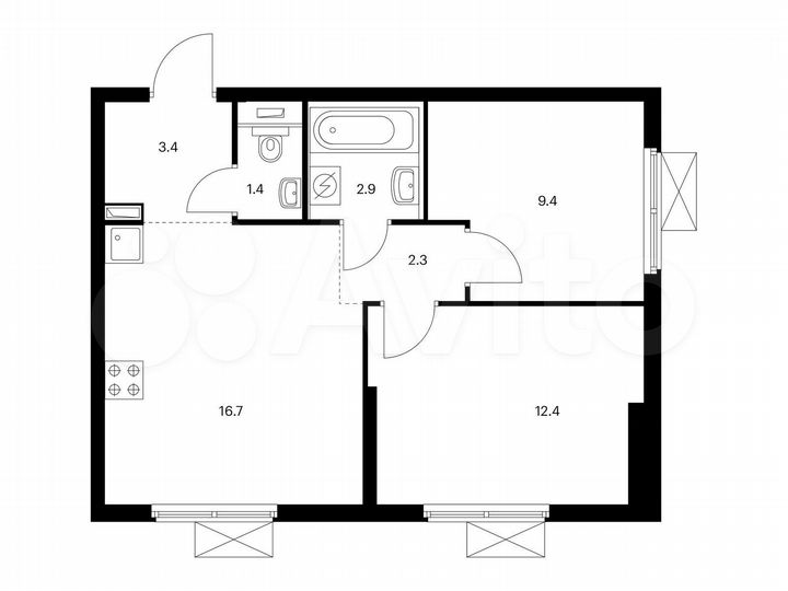 2-к. квартира, 48,5 м², 7/25 эт.
