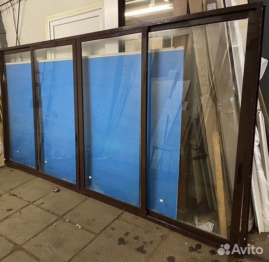 Алюминиевые окна лоджии 3440*1750 коричневая бу