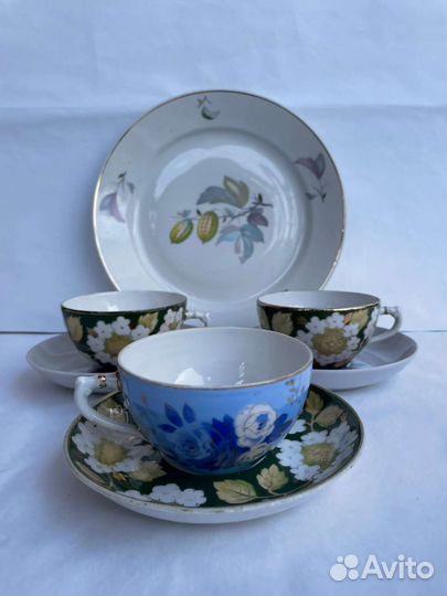 Чайная пара Дулево, тарелка СССР дфз