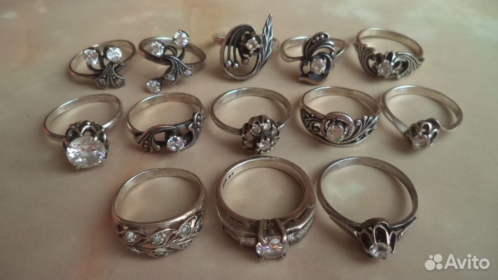 Кольца серебро с фианитами СССР винтаж 925,875