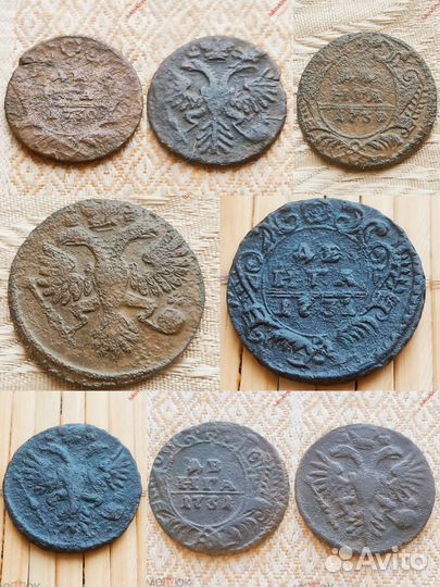 Медные монеты полушки и деньги 1730 г. -1754 г
