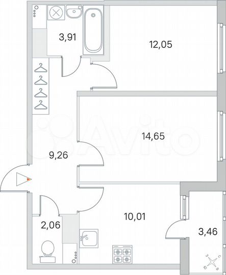 2-к. квартира, 53,7 м², 5/8 эт.