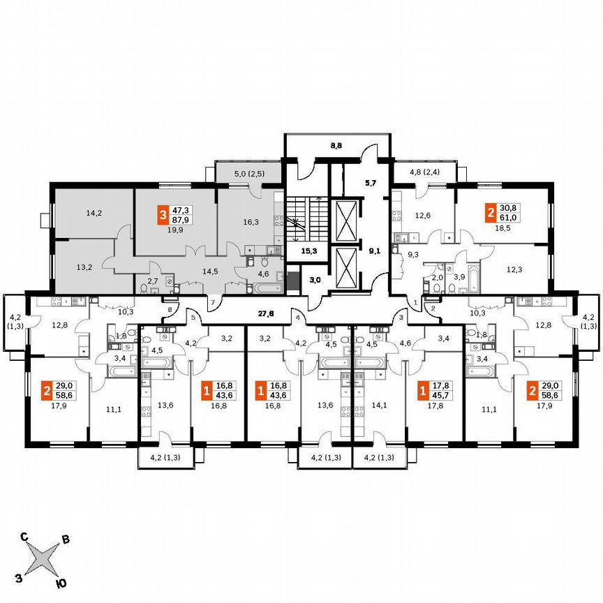 3-к. квартира, 85,4 м², 4/22 эт.