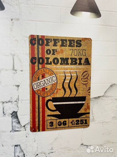 Декор на стену табличка Coffees of Colombia