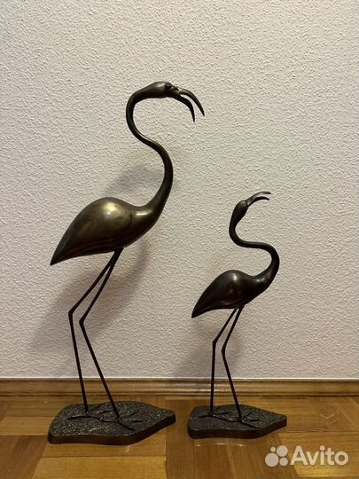 Напольные статуэтки латунь фламинго дерево