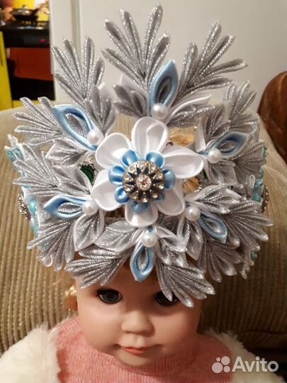 Ободок-снежинки для девочки, ручной работы