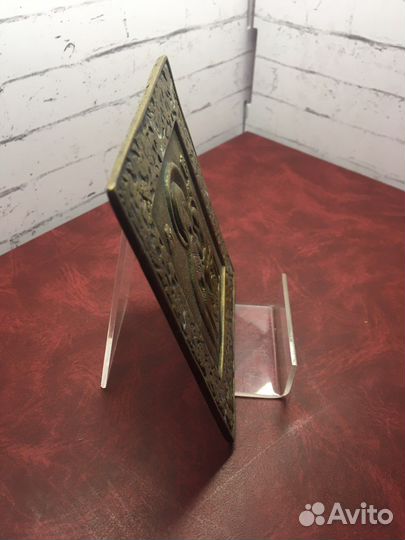 Икона меднолитая плашка Богородица Тихвинская