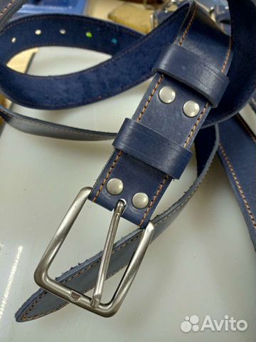 Ремень кожаный синий XXL
