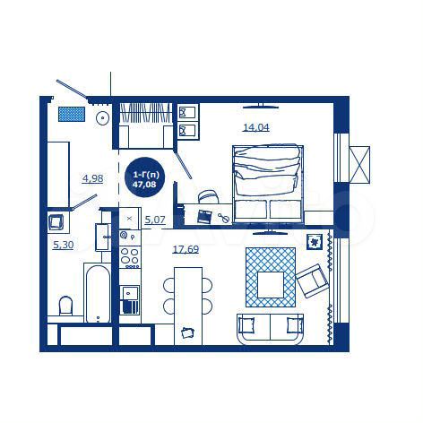 1-к. квартира, 47,1 м², 4/17 эт.