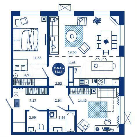 2-к. квартира, 81,1 м², 2/17 эт.