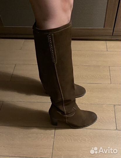 Ботфорты кожаные, велюр