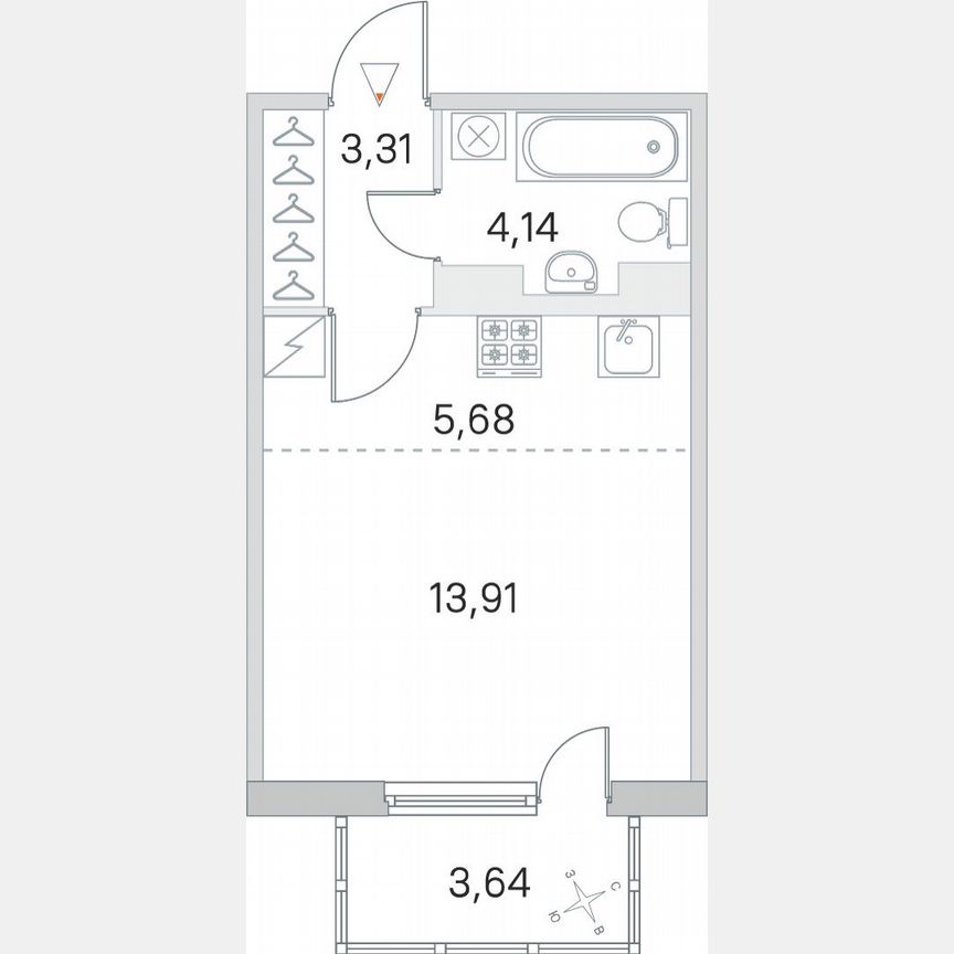 Квартира-студия, 28,1 м², 2/5 эт.