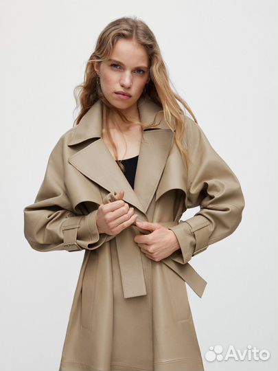 Тренч пальто плащ massimo dutti кожа новое М