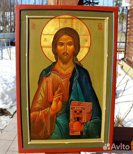 Икона Господь Вседержитель золото темпера 60*40