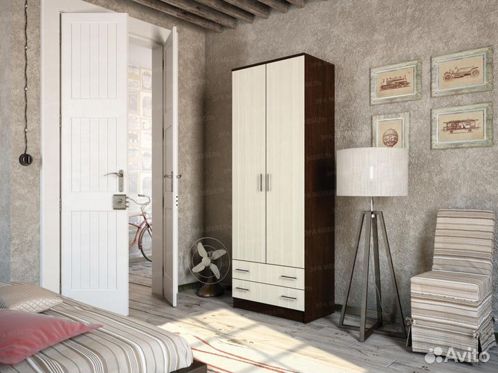 Шкаф двухстворчатый Дуэт платяной с ящиками