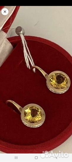 Золотые серьги с цитринами и бриллиантами