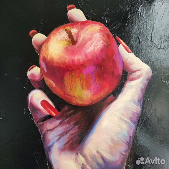 Картина маслом с яблоком