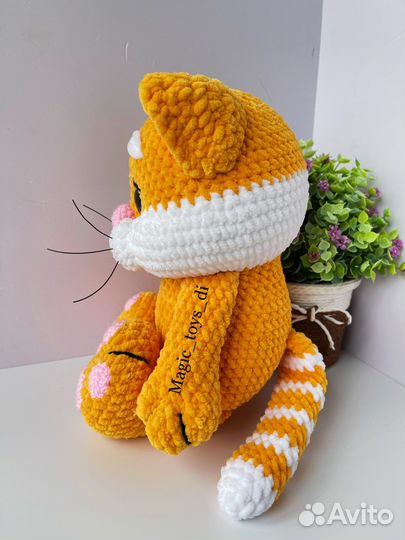 Вязаные именные игрушки плюшевый Кот, рыжий котик