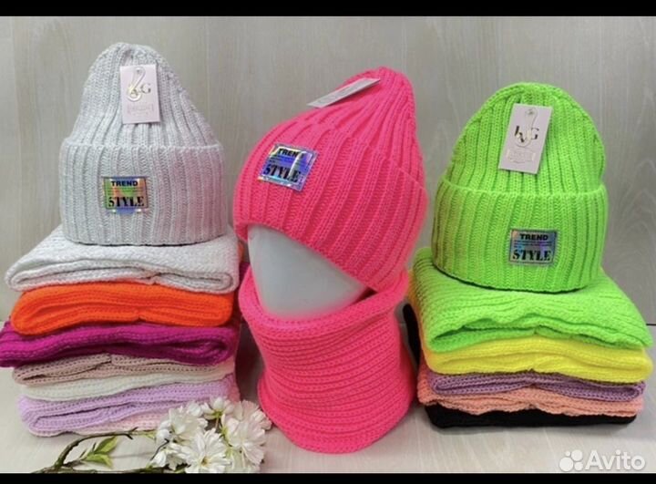 Зимняя шапка на флисе + снуд для девочки