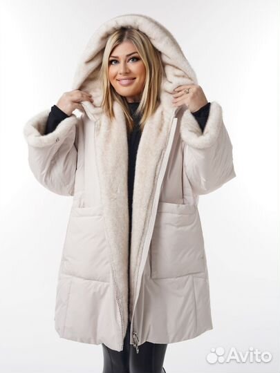 Шикарная парка с мехом эко норки до 66 размера