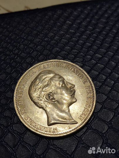 Монета серебро 3 марки 1912 год