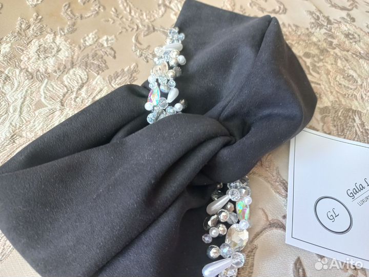 Новая Повязка на голову эко замша со стразами