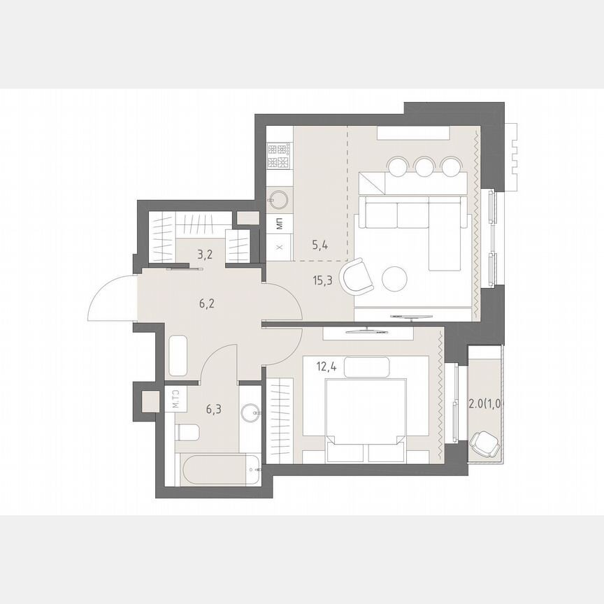 2-к. квартира, 49,8 м², 5/14 эт.