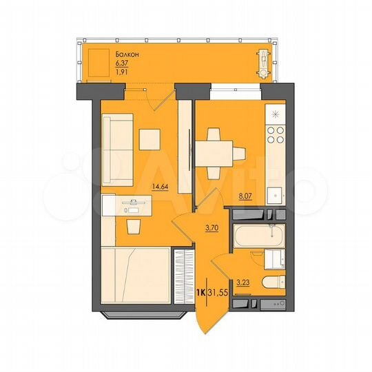 1-к. квартира, 32,2 м², 1/25 эт.