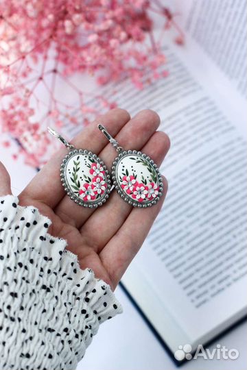 Серьги ручной работы из полимерной глины с цветами