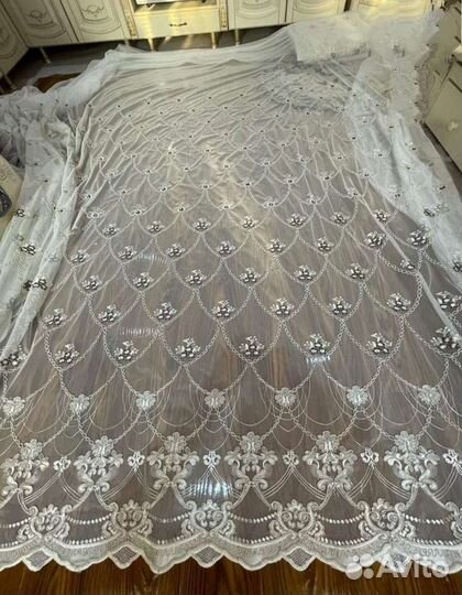Тюль сетка грек с вышивкой,густой орнамент