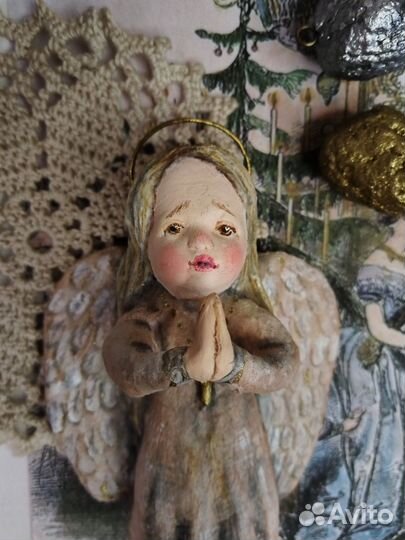 Ватная интерьерная, елочная игрушка, кукла Ангел