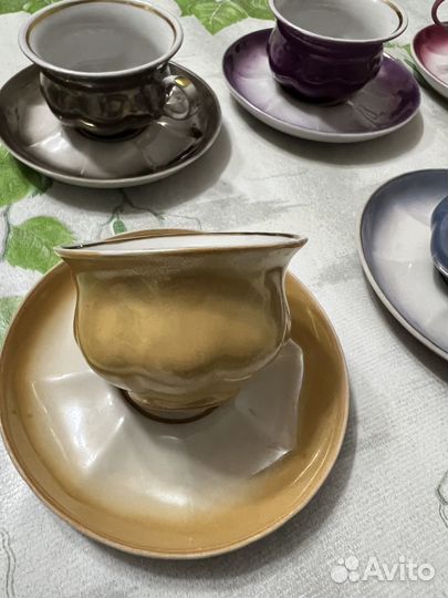 Кофейный сервиз «Радуга» Коростень СССР фарфор