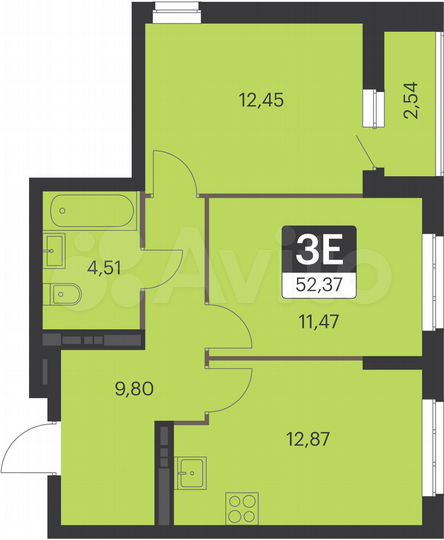 2-к. квартира, 52,4 м², 11/15 эт.