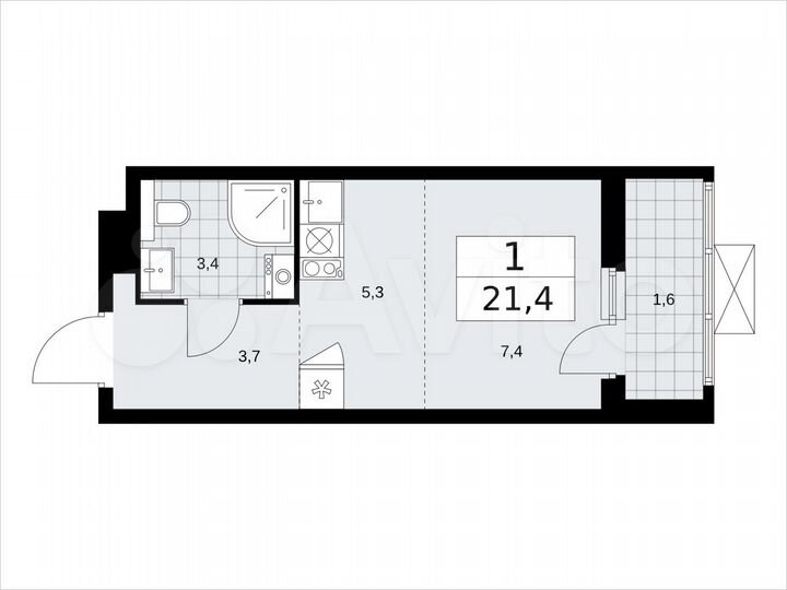 Квартира-студия, 21,4 м², 15/19 эт.