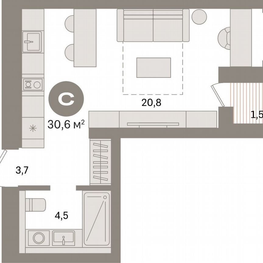 Квартира-студия, 30,6 м², 4/16 эт.