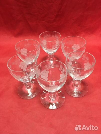 Рюмки старинные 1920-е годы с рисунком 6 шт