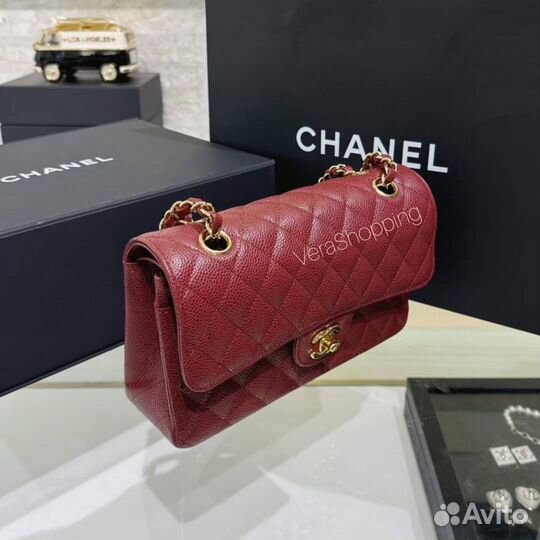 Сумка Chanel Flap 23 и 25 cm caviar бордовая