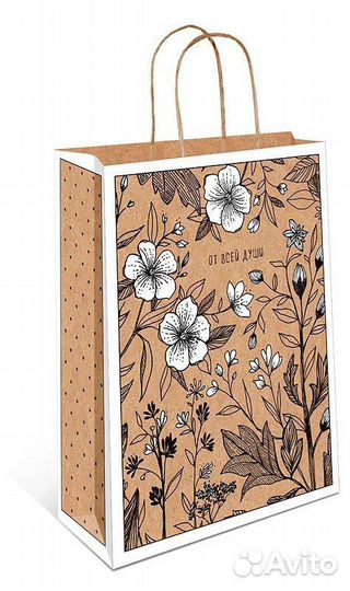 Пакет подарочный крафт большой,цветы