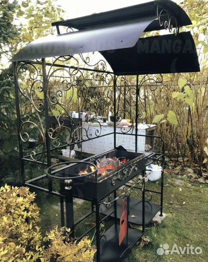 Мангал с печью под казан и крышей