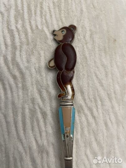 Серебряная чайная ложка с эмалью СССР