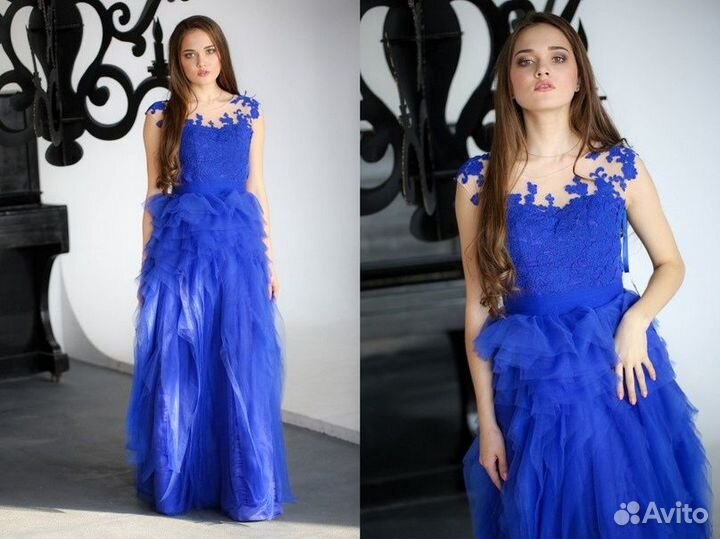 Выпускное платье в пол в синем цвете