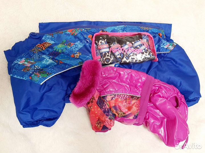 Комбинезоны теплые и обувь для собак замняя