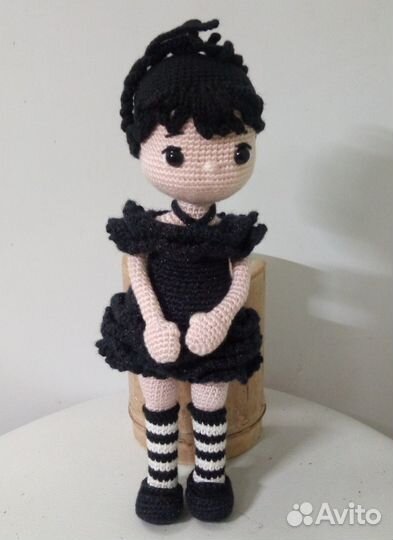Вязаная куколка Wednesday Addams. 23 см