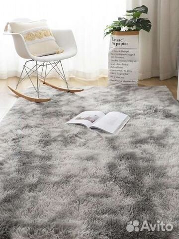 Серый меховой ковёр 230х160смш