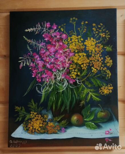 Цветы на темном фоне 9картин холст/подрамник/масло