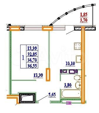 1-к. квартира, 36,6 м², 9/11 эт.
