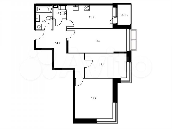 3-к. квартира, 78,2 м², 13/17 эт.