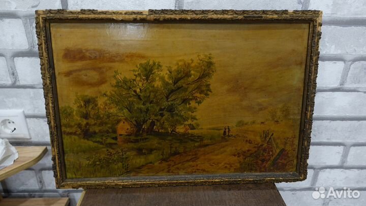 Старинная картина пейзаж холст масло 19 век